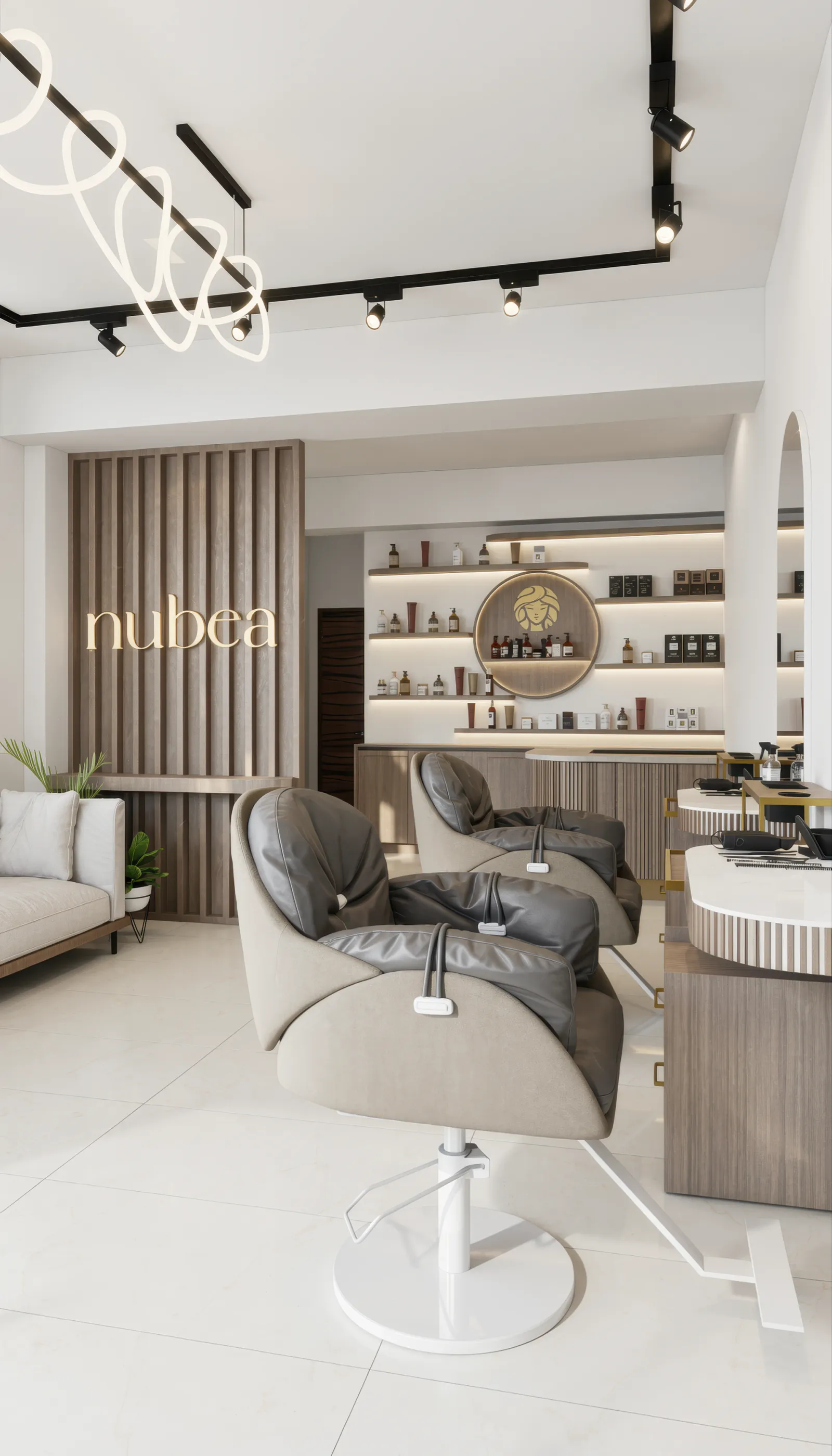 Interior del salón Nubea con estación de trabajo